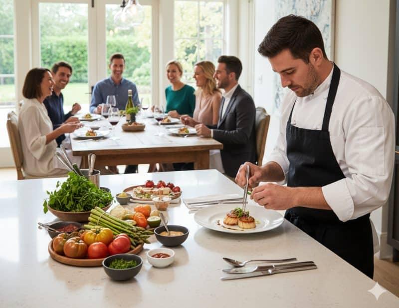 Chef cooking for family